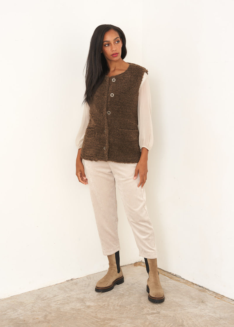 Brown fluffy gilet jacket