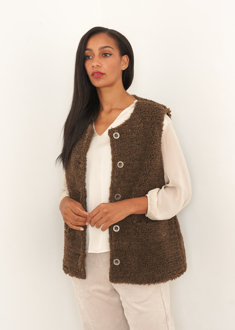 Brown fluffy gilet jacket
