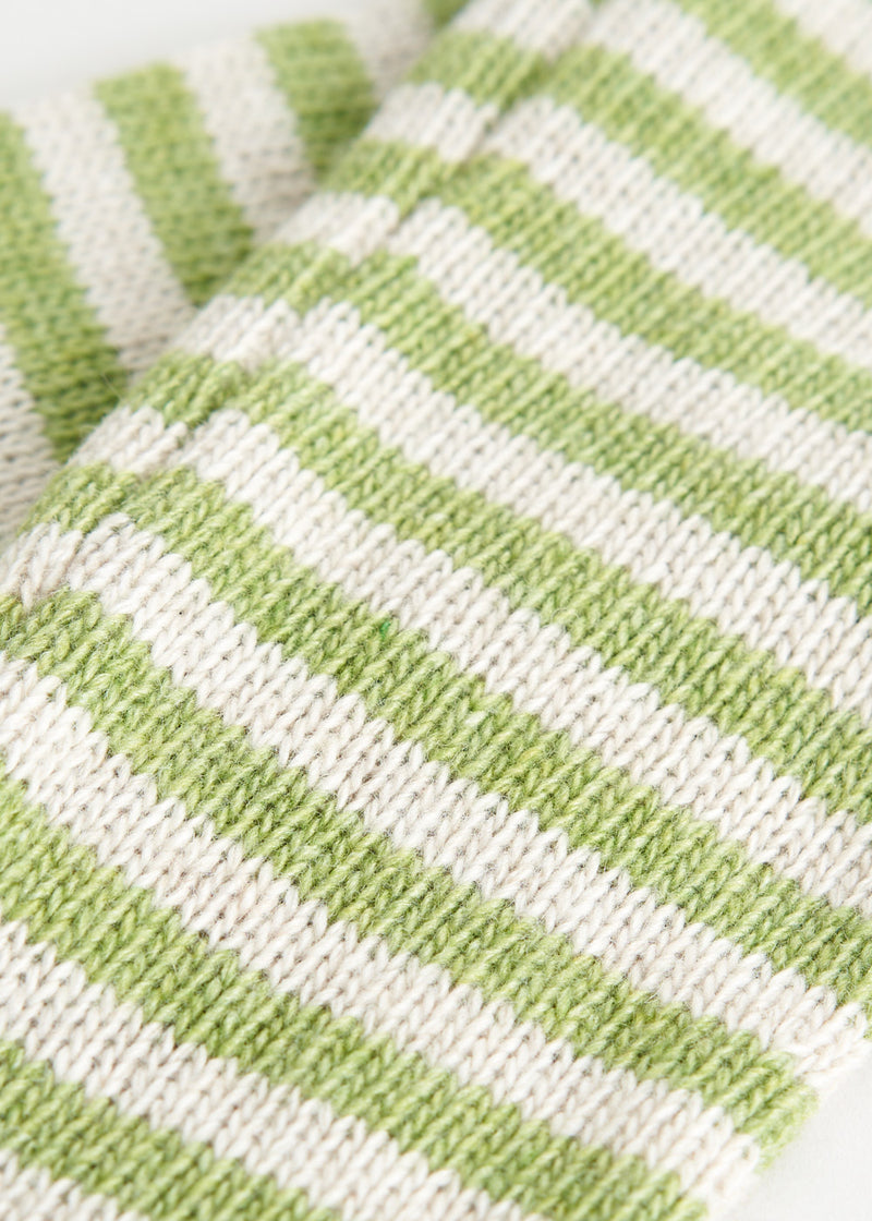 Green stripe cashmere wristwarmers
