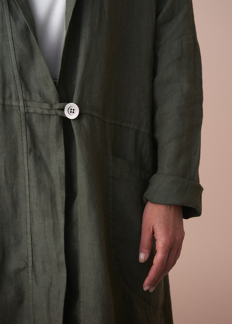 Khaki oversized linen duster coat