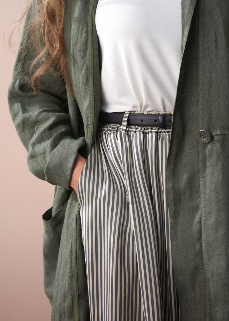 Khaki oversized linen duster coat