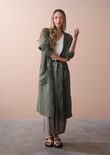Khaki oversized linen duster coat
