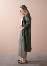 Khaki oversized linen duster coat