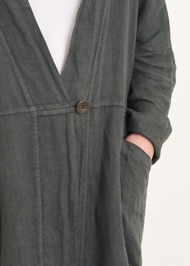 Blue grey light linen coat with pockets