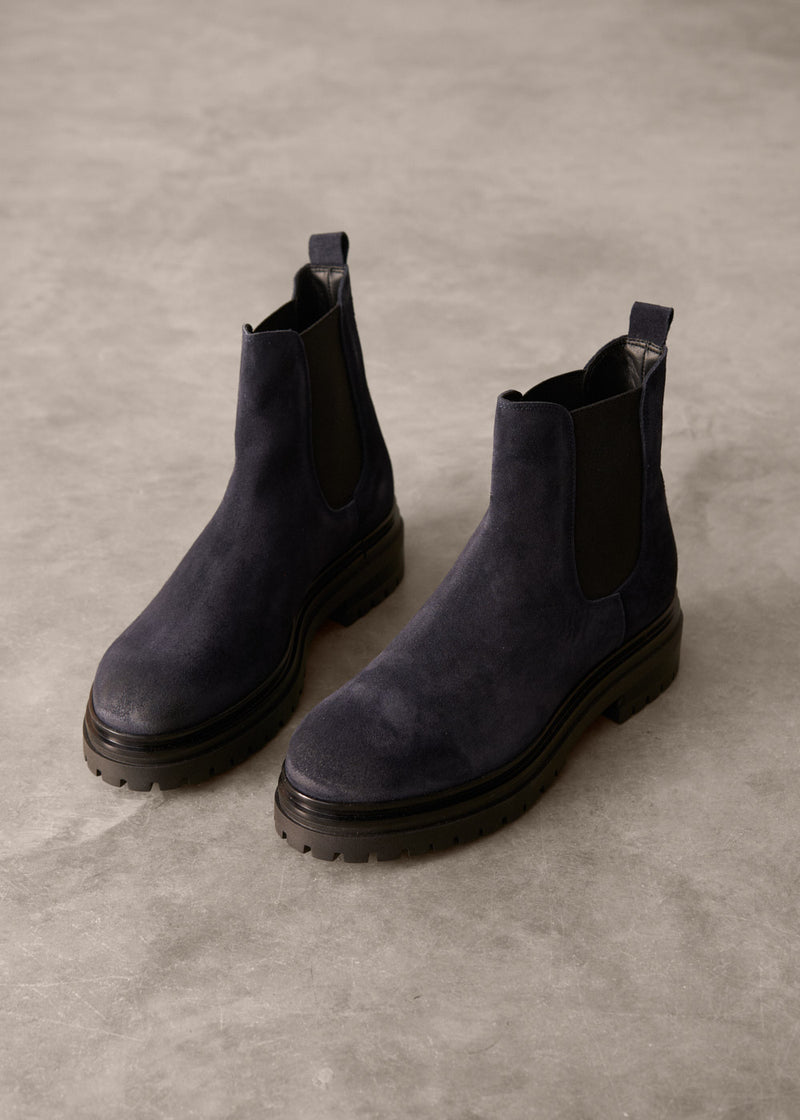 Dark blue chunky suede short boots