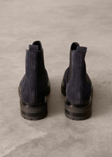 Dark blue chunky suede short boots