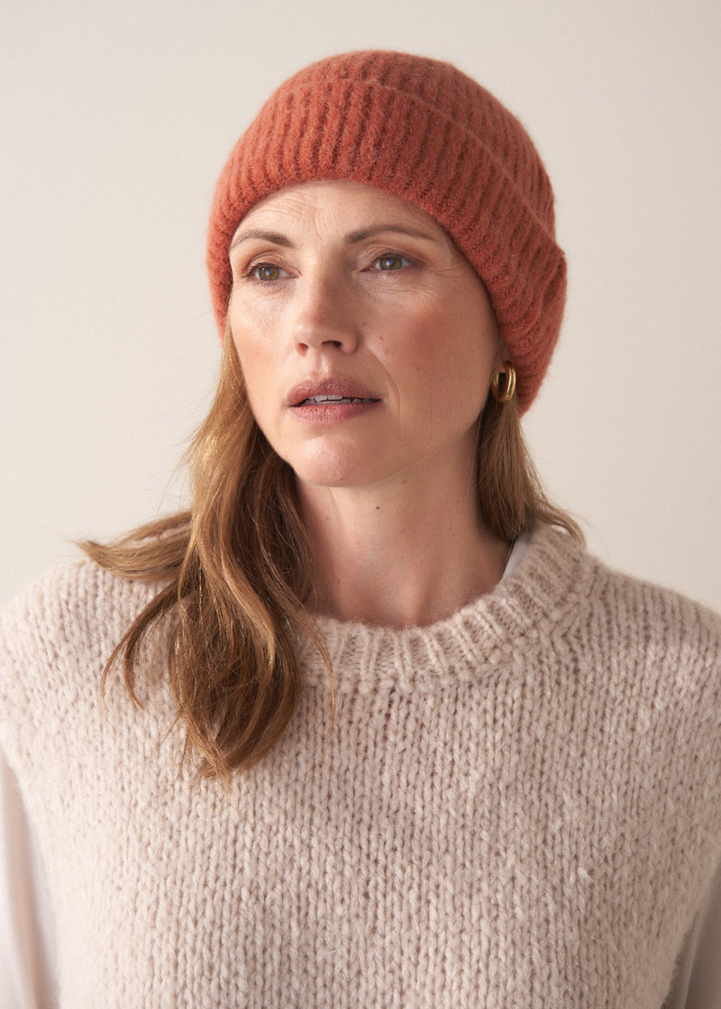 COLLEEN  RIBBED BEANIE HAT - TERRACOTTA