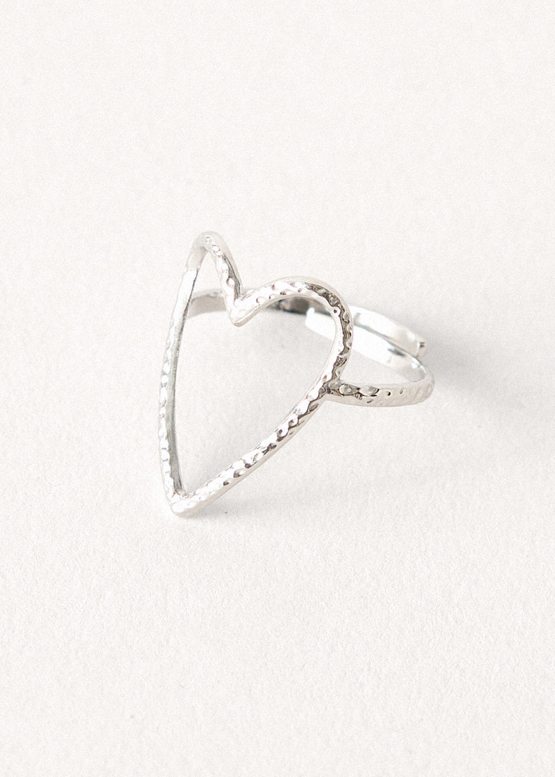 Silver hammered heart ring