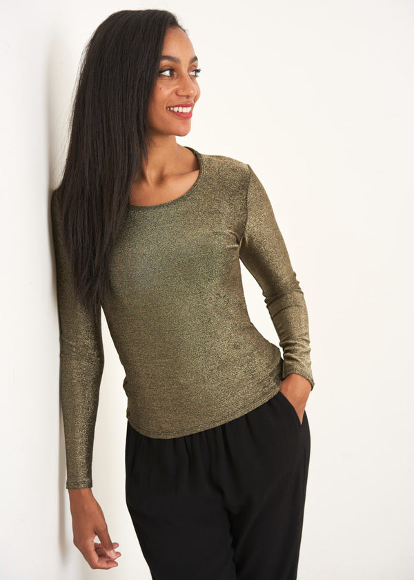 Gold metallic long sleeve top