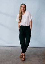 Black tapered linen trousers