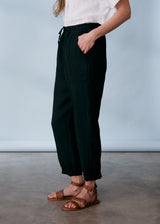 Black tapered linen trousers