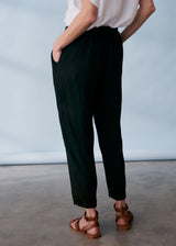 Black tapered linen trousers