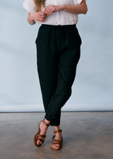 Black tapered linen trousers