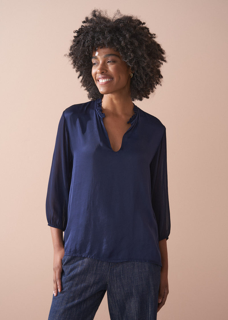 HESTER 3/4 SLEEVE TOP - BLUE BLACK