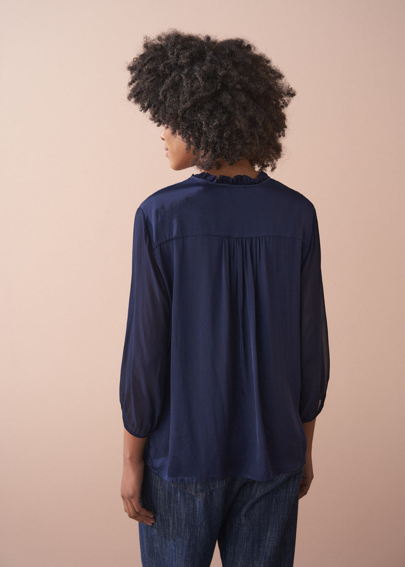 HESTER 3/4 SLEEVE TOP - BLUE BLACK
