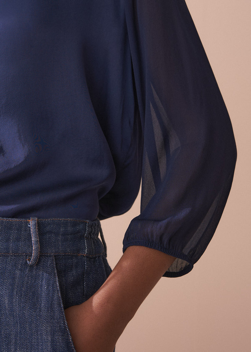 HESTER 3/4 SLEEVE TOP - BLUE BLACK