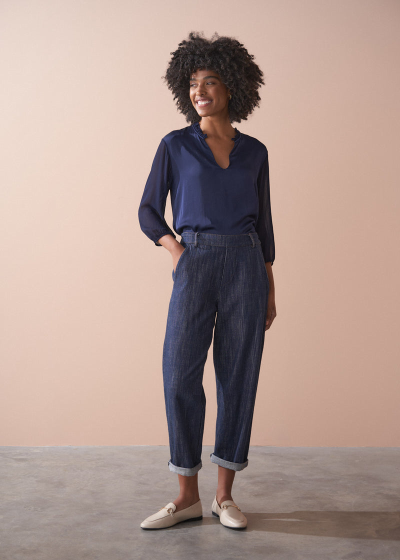 HESTER 3/4 SLEEVE TOP - BLUE BLACK