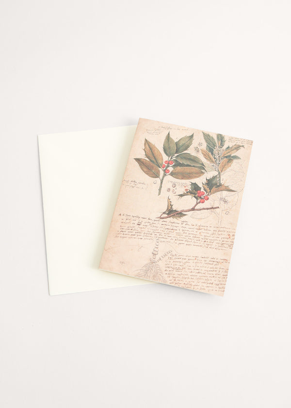 Greeting card with holly illustration