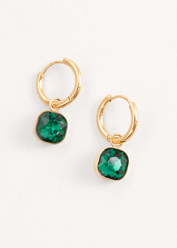 Green crystal drop earrings