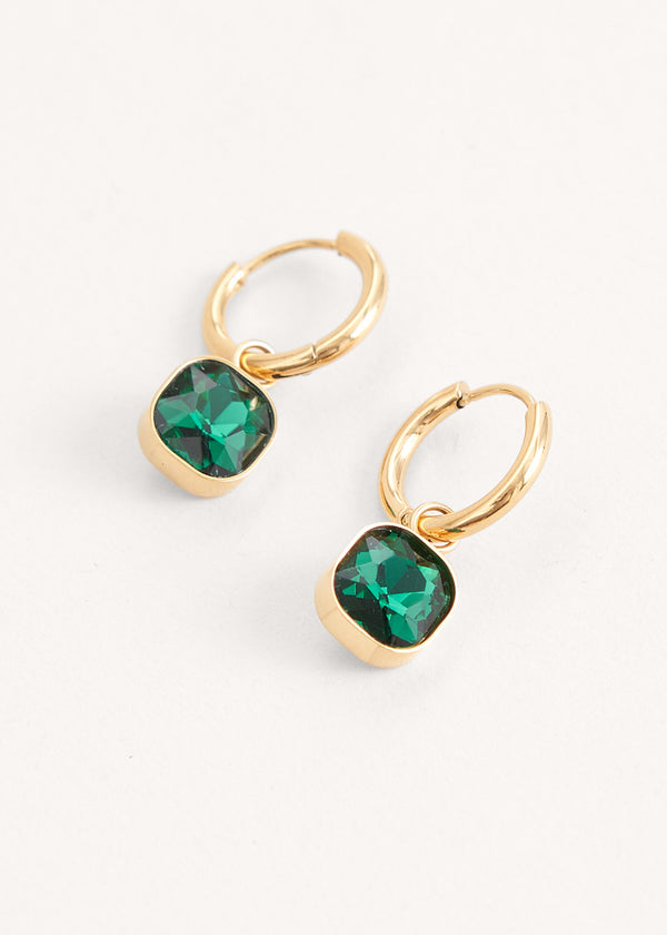 Green crystal drop earrings