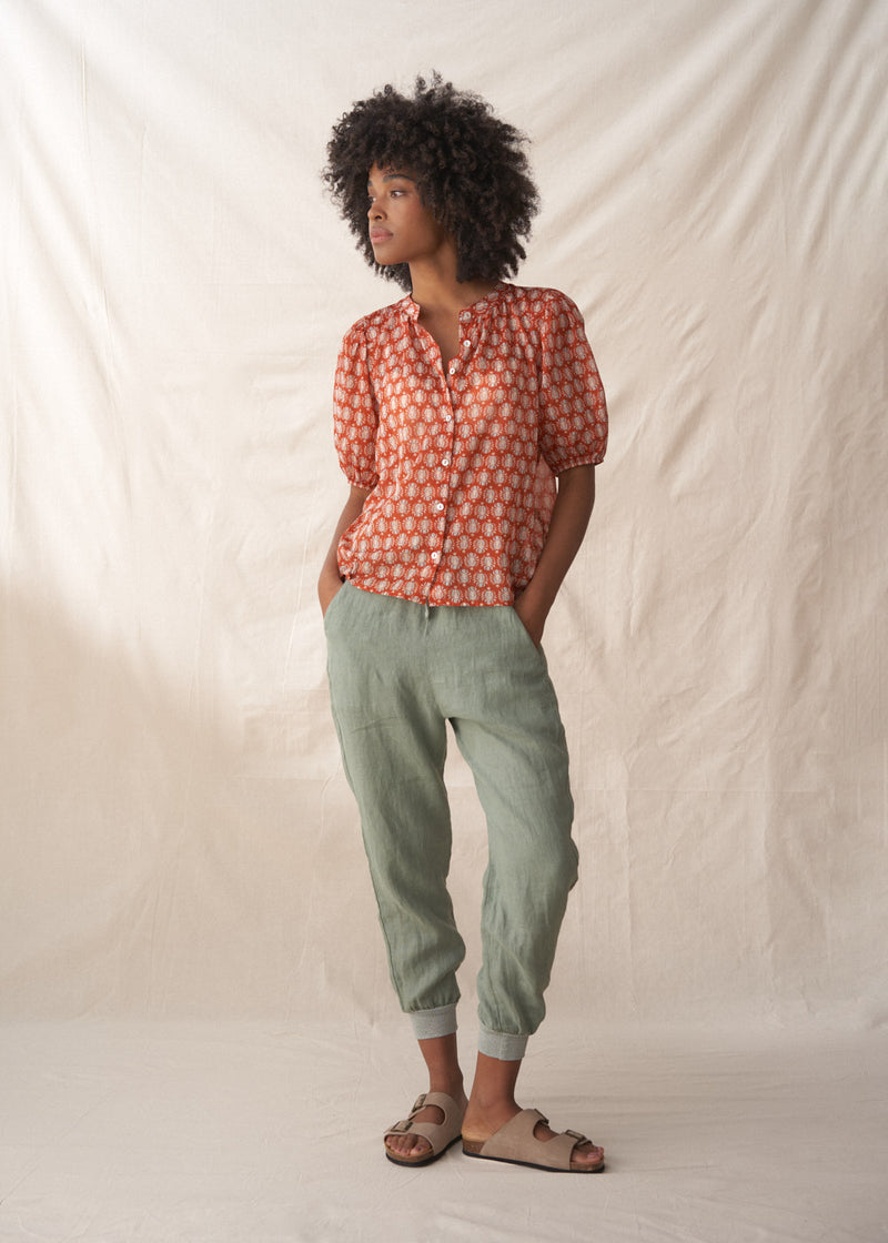 Terracotta cotton block print blouse