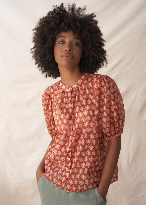 Terracotta cotton block print blouse