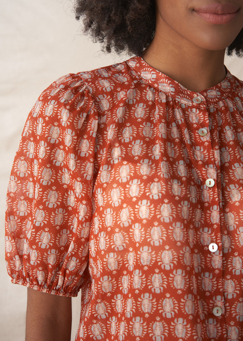 Terracotta cotton block print blouse