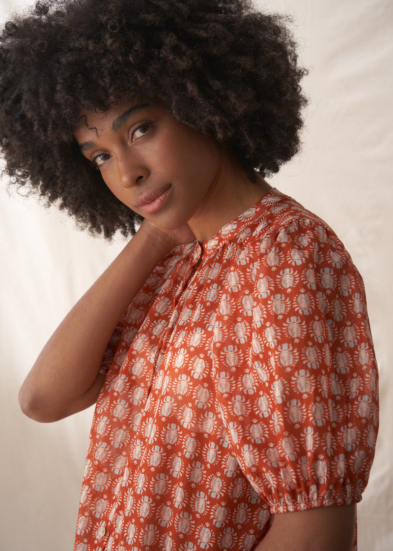 Terracotta cotton block print blouse