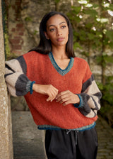 Red sweater with stripe and metallic detail