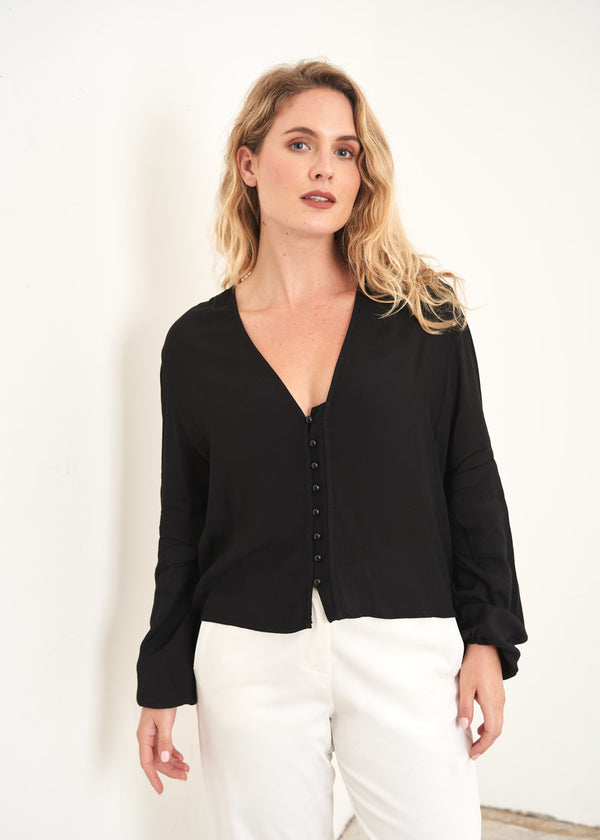 Black long sleeve button up blouse