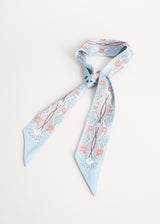 Blue printed satin neck scarf