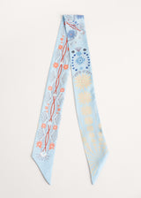 Blue printed satin neck scarf