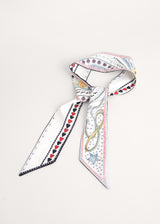 White printed satin neck scarf