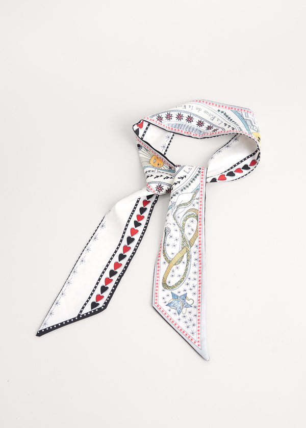 White printed satin neck scarf