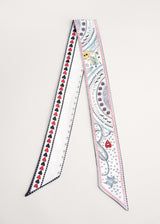 White printed satin neck scarf