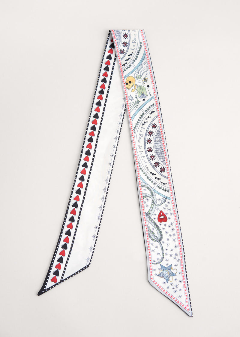 White printed satin neck scarf