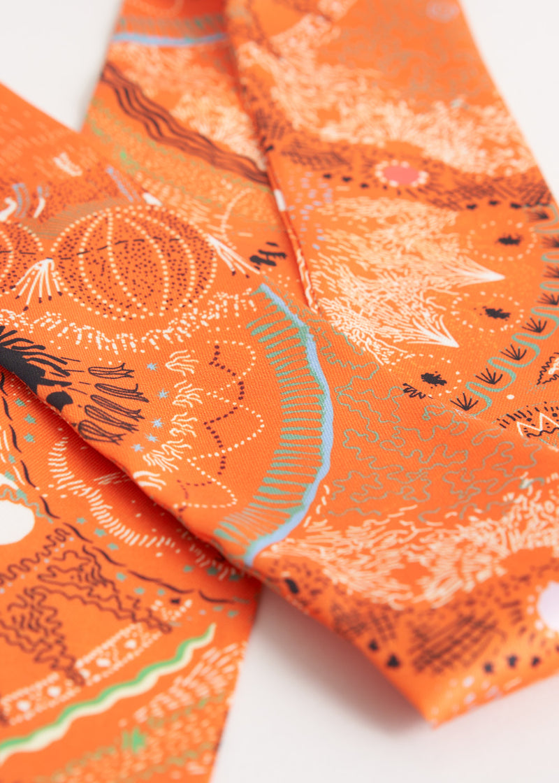 Orange printed satin neck scarf