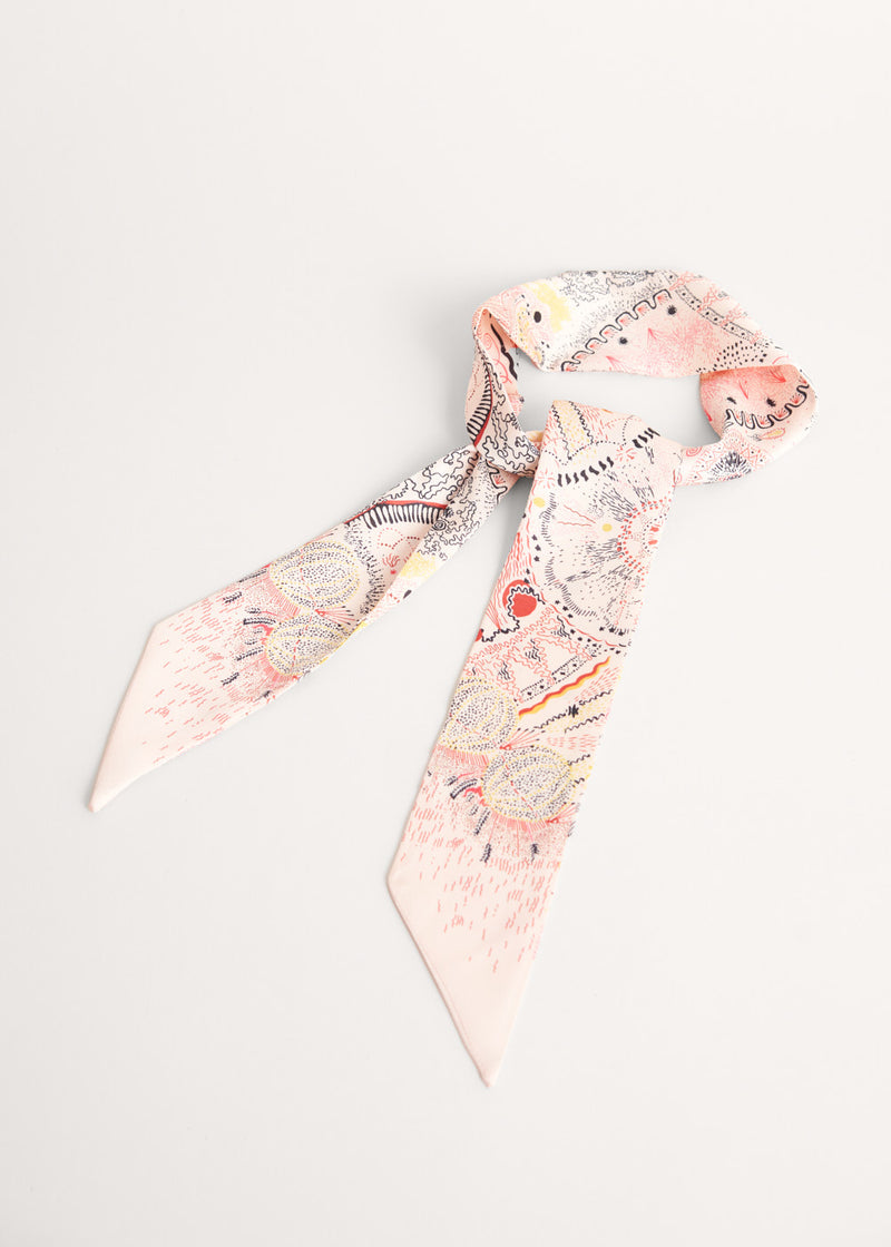 Pink printed satin neck scarf