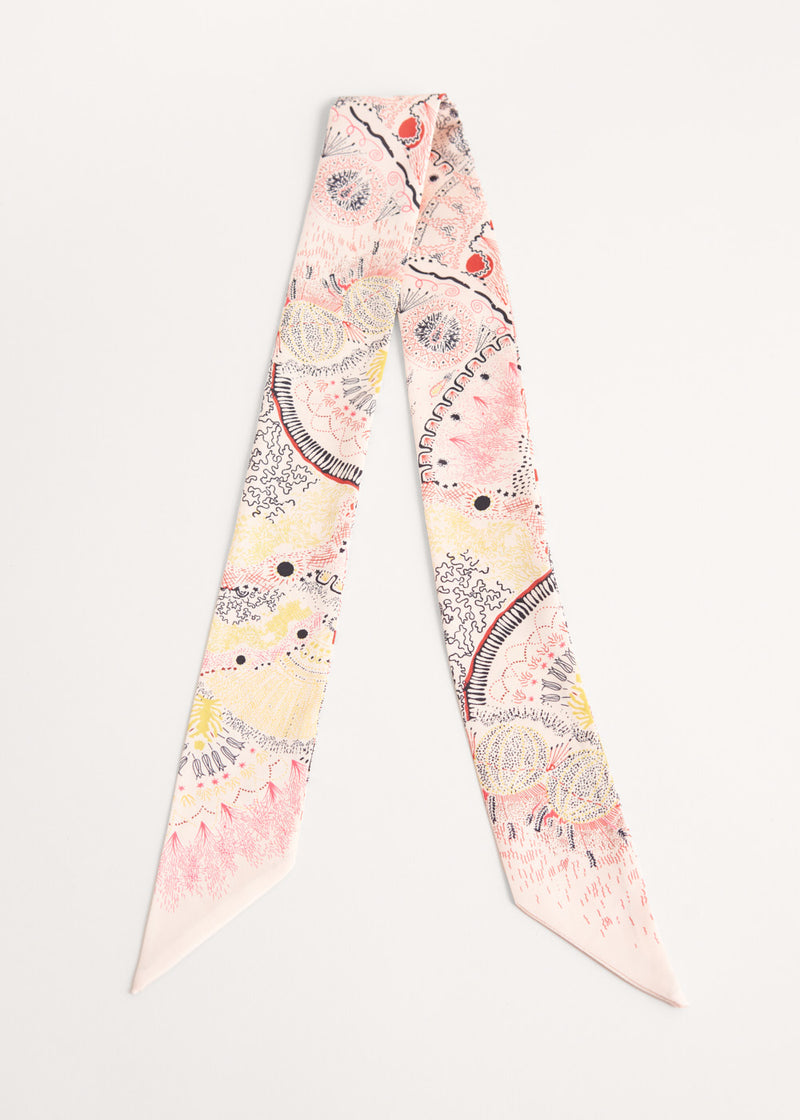 Pink printed satin neck scarf
