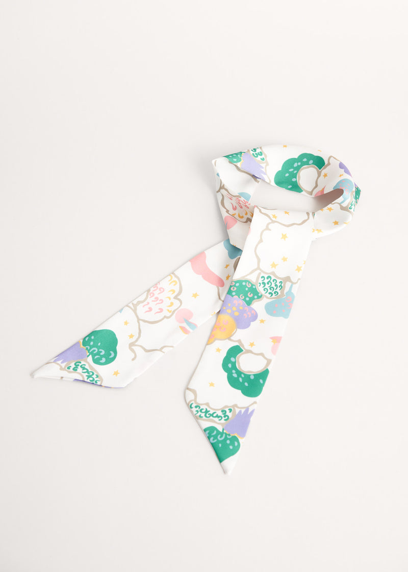 White printed satin neck scarf