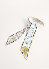 White and yellow printed satin neck scarf