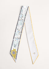 White and yellow printed satin neck scarf
