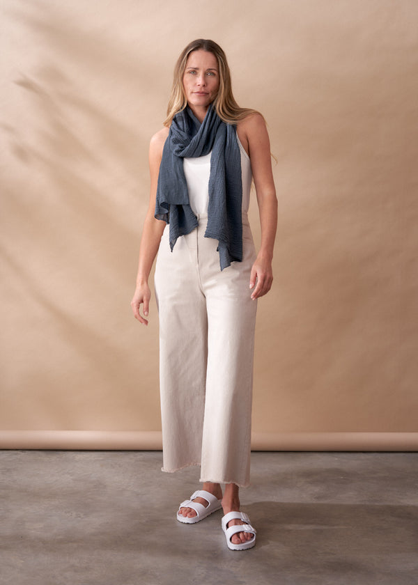 WILMA WAFFLE SCARF - BLUE GREY