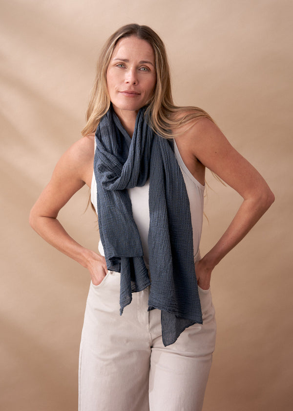 WILMA WAFFLE SCARF - BLUE GREY