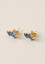 Floral stud earrings with blue crystals