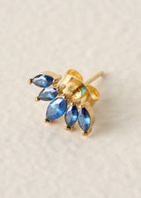 Floral stud earrings with blue crystals