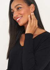 Black v-neck draped sweater