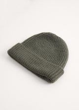 Khaki ribbed beanie hat