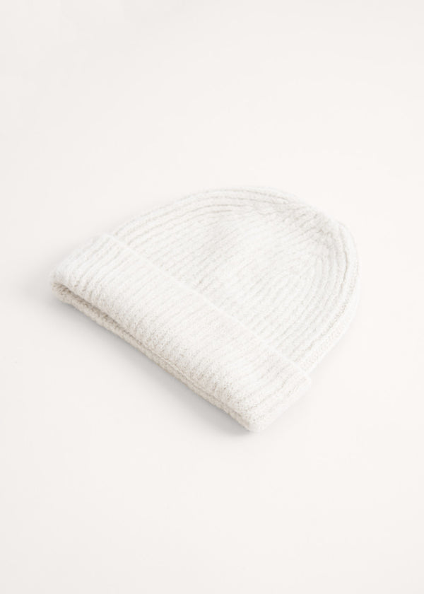 Pale oatmeal ribbed beanie hat