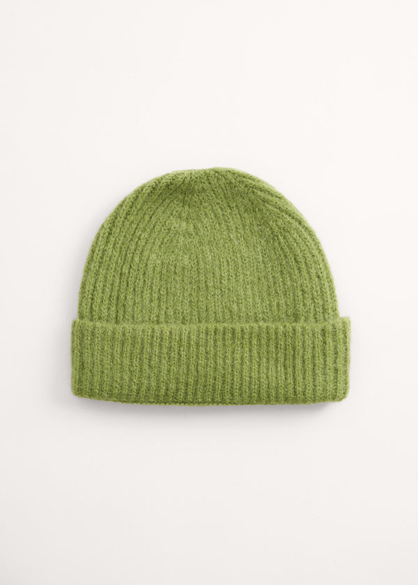Olive green ribbed beanie hat